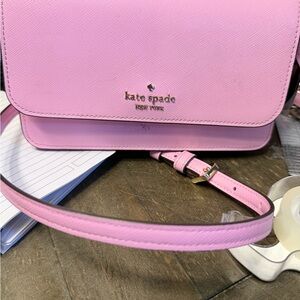 Kate Spade Saffiano Leather Flap Crossbody in Blush with matching wallet